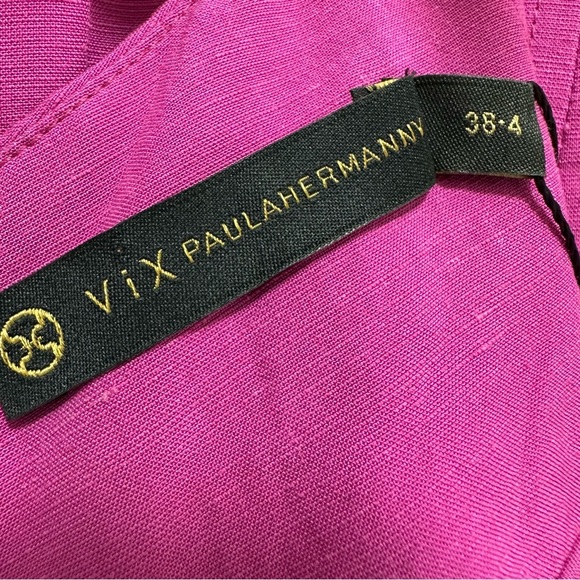 ViX Paula Hermanny Pink Linen Blend Front Cut Out Midi Dress Size 4 - Picture 8 of 9